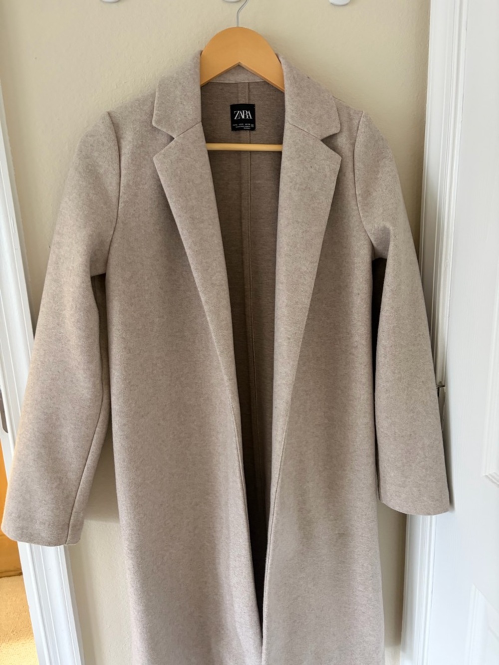 Zara Light Beige Open-Front Wool-Blend Trench Coat